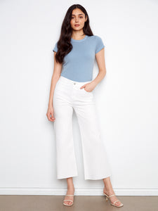 WIDE LEG DENIM | CROP FLARE-Denim-CHARLIE B-4-WHITE-Coriander