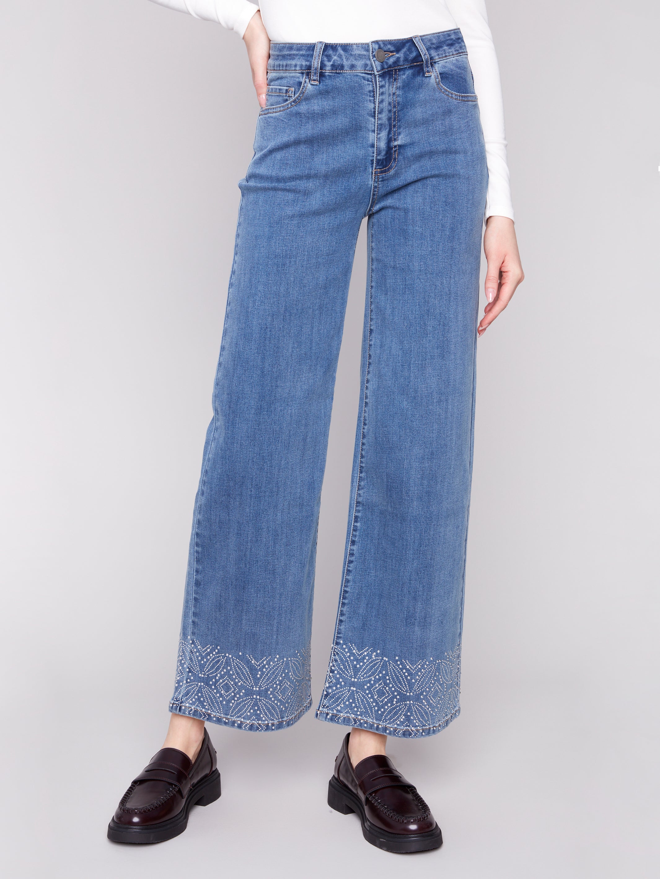 WIDE LEG DENIM | STUDS AT HEM-Denim-CHARLIE B-Coriander