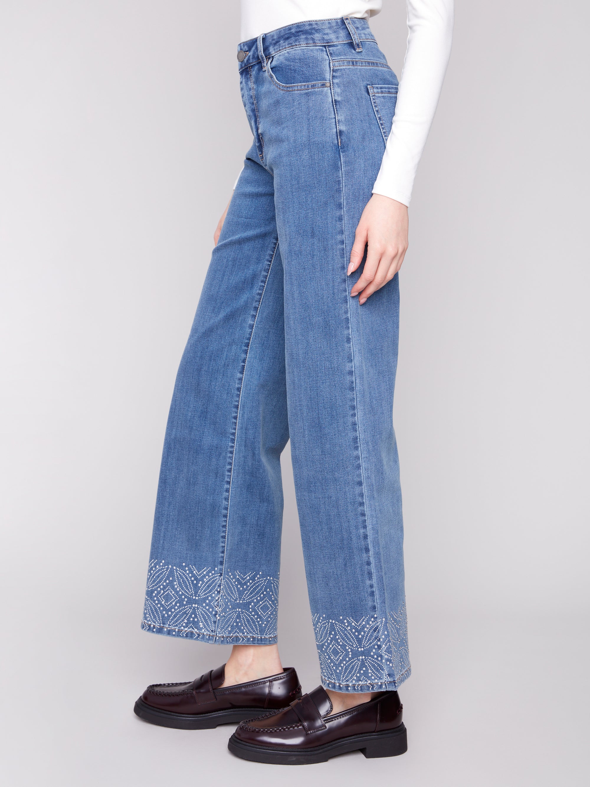 WIDE LEG DENIM | STUDS AT HEM-Denim-CHARLIE B-Coriander