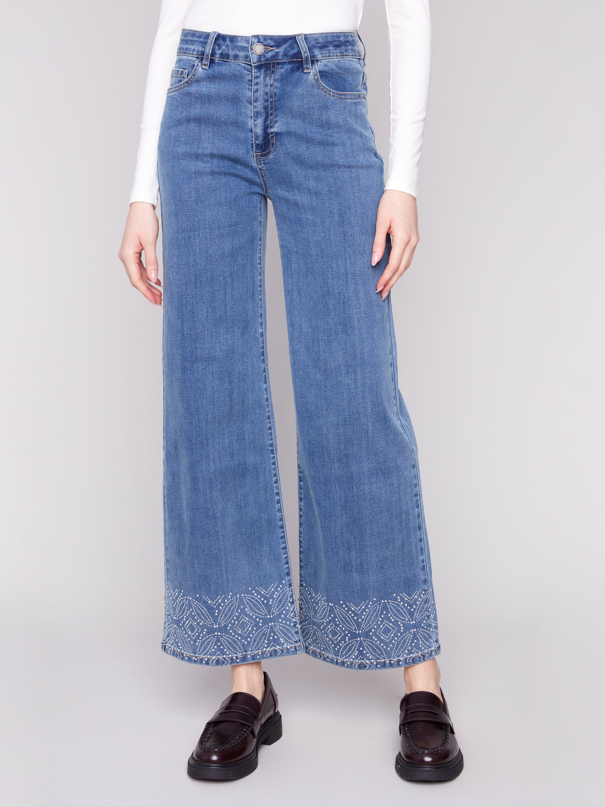 WIDE LEG DENIM | STUDS AT HEM-Denim-CHARLIE B-4-MEDIUM BLUE-Coriander
