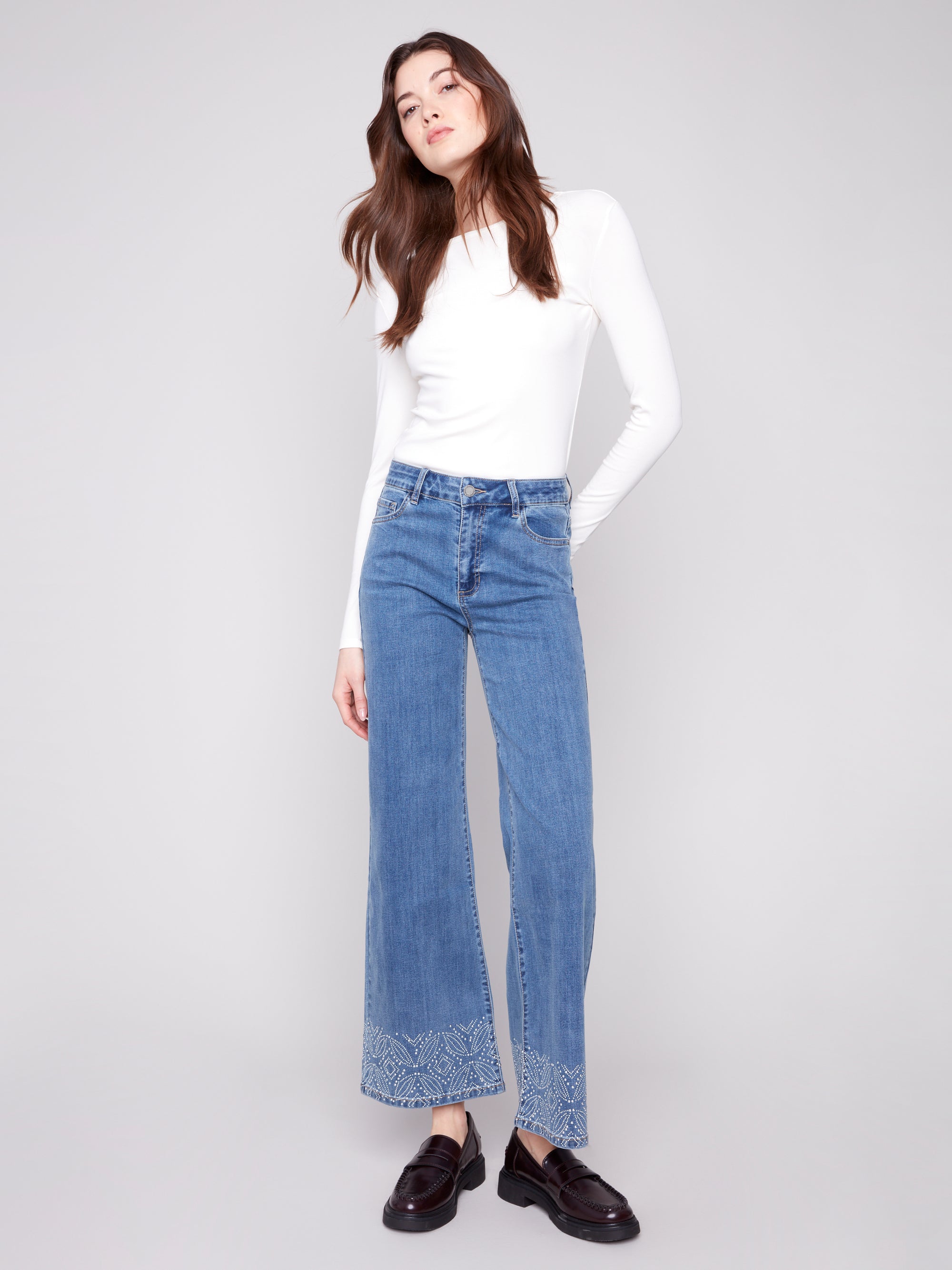 WIDE LEG DENIM | STUDS AT HEM-Denim-CHARLIE B-Coriander