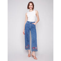 WIDE LEG EMBROIDERED FLOWERS JEAN-Denim-CHARLIE B-Coriander