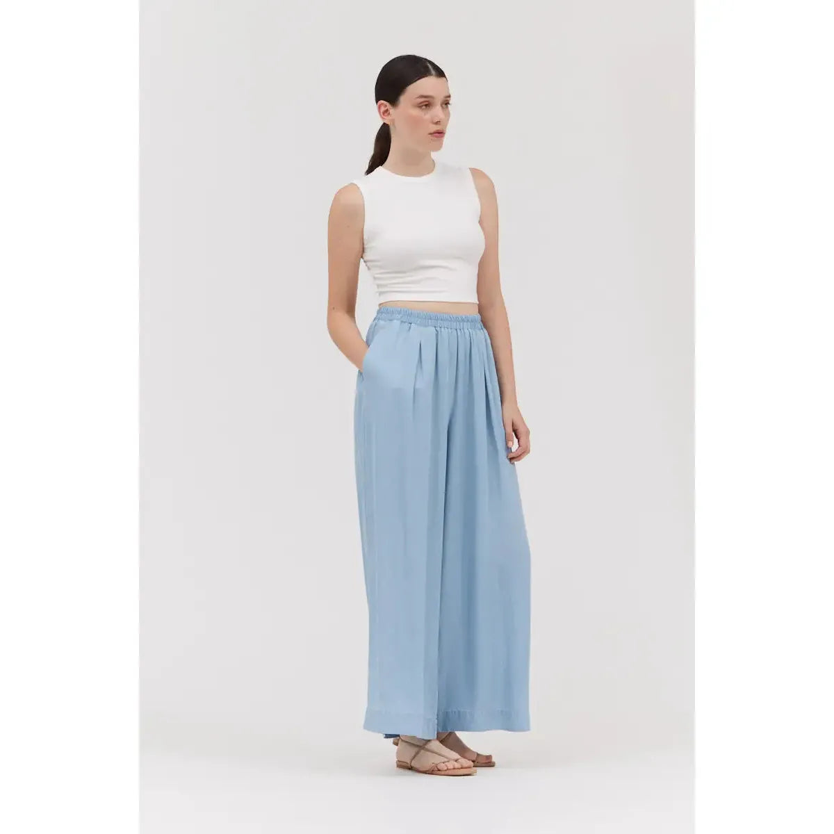 WIDE LEG PANT | LIGHT WASH-Bottoms-GRADE AND GATHER-Coriander