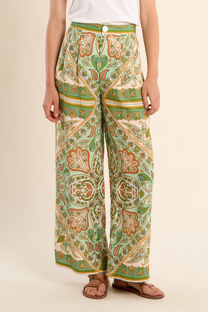 WIDE LEG PANT | SCARF PRINT-Bottom-MOLLY BRACKEN-Coriander