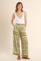 WIDE LEG PANT | SCARF PRINT-Bottom-MOLLY BRACKEN-SMALL-GREEN INES-Coriander