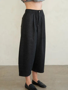 WIDE LEG PANTS | ELASTIC WAIST-Bottoms-ELLE GREY-SMALL-Black-Coriander