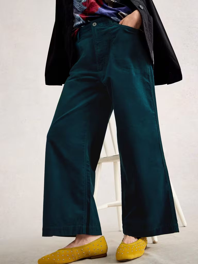 WIDE LEG PANTS | TIA VELVET-Bottoms-WHITE STUFF-10-DARK TEAL-Coriander