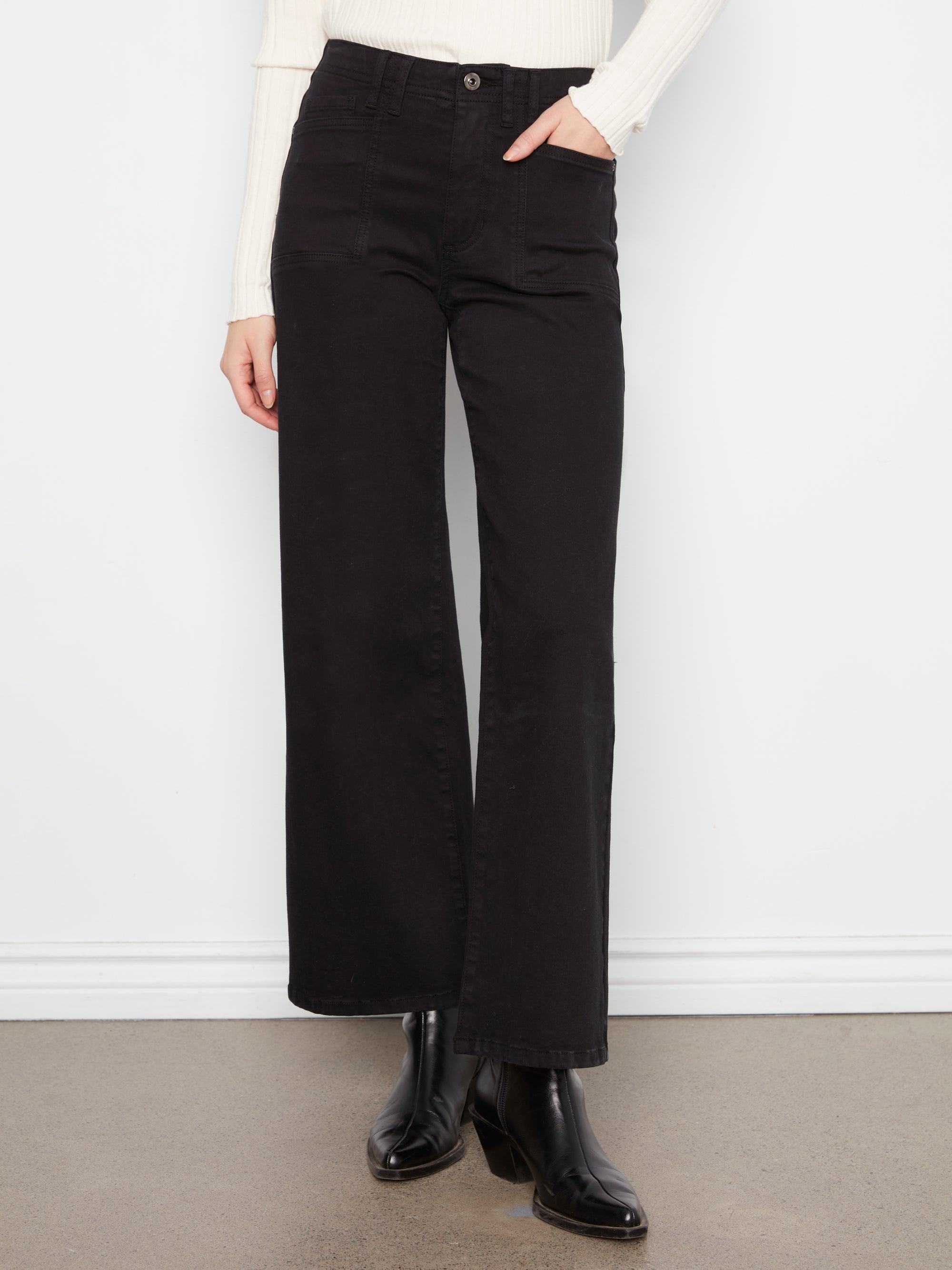 WIDE LEG PANTS | TWILL: BLACK-Bottoms-CHARLIE B-Coriander