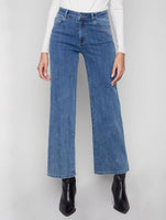 WIDE LEG STRETCH JEANS | EMBOSSED HEARTS-Denim-CHARLIE B-Coriander