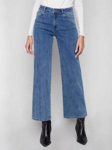 WIDE LEG STRETCH JEANS | EMBOSSED HEARTS-Denim-CHARLIE B-Coriander