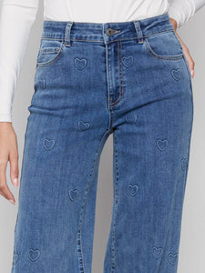 WIDE LEG STRETCH JEANS | EMBOSSED HEARTS-Denim-CHARLIE B-Coriander