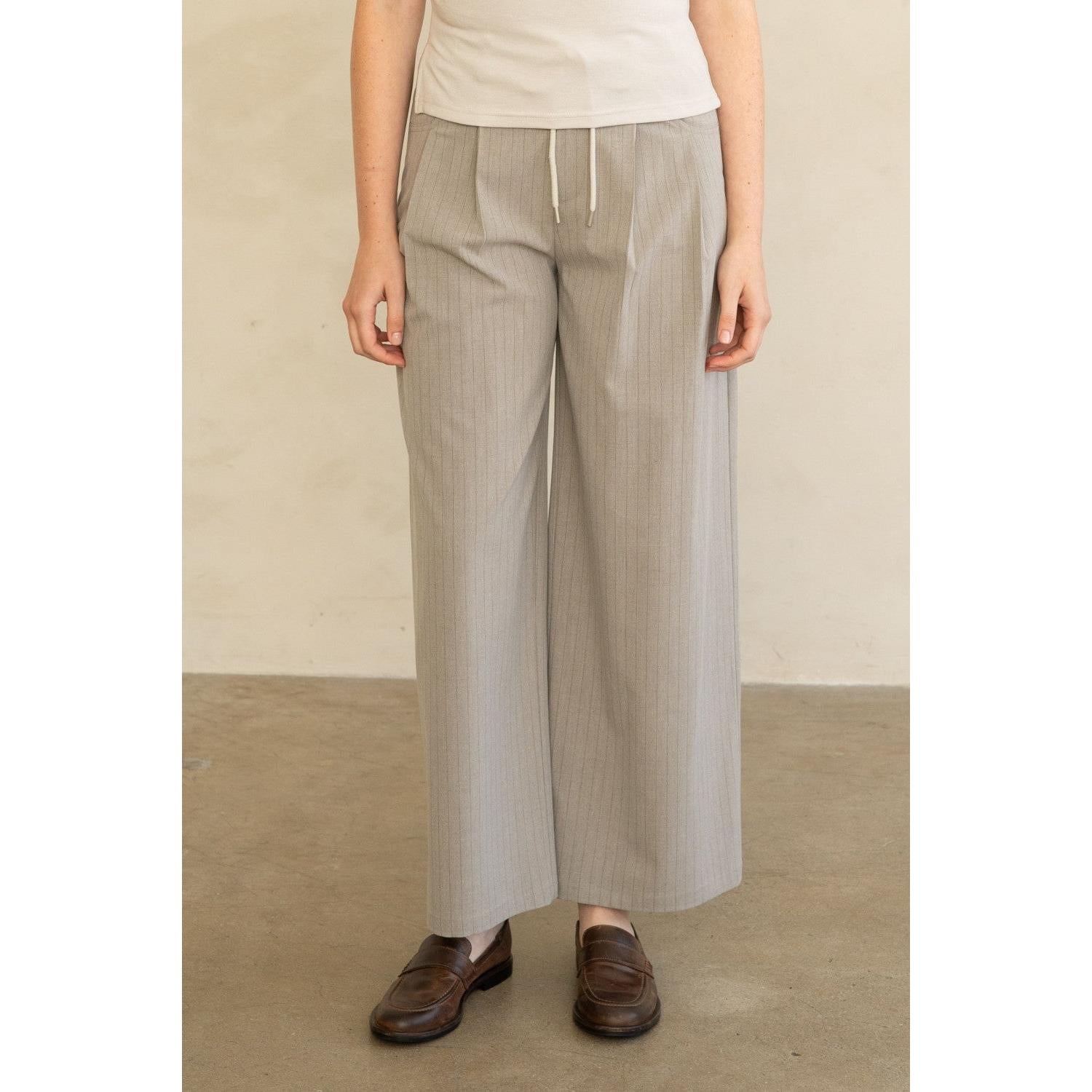 WIDE LEG TROUSERS | TAILORED PINSTRIPE-Bottoms-ELLE GREY-Coriander
