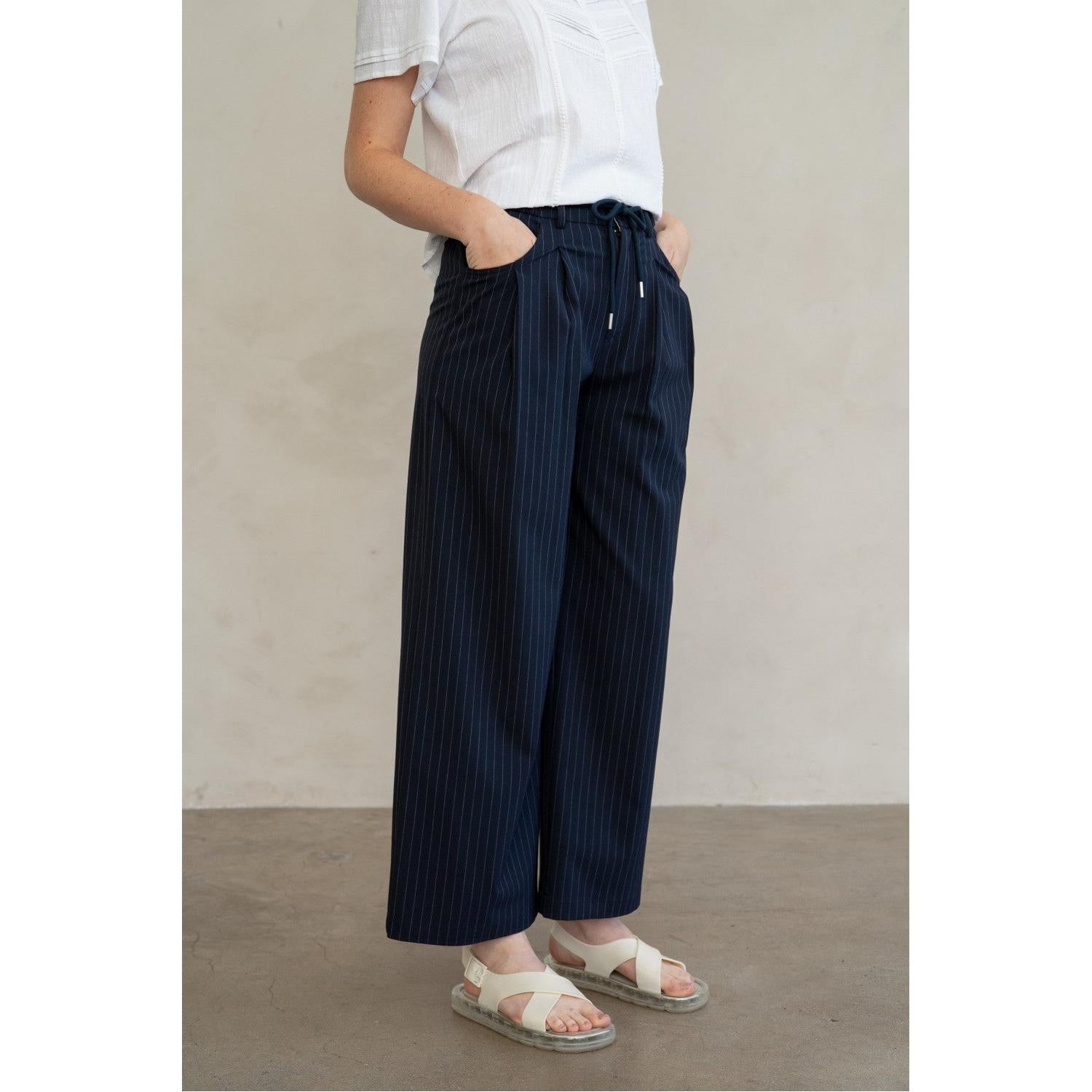 WIDE LEG TROUSERS | TAILORED PINSTRIPE-Bottoms-ELLE GREY-SMALL-NAVY STRIPE-Coriander