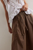 WILLOW POPLIN MIDI SKIRT-Bottoms-FREE PEOPLE-XSMALL-CHOCOLATE-Coriander