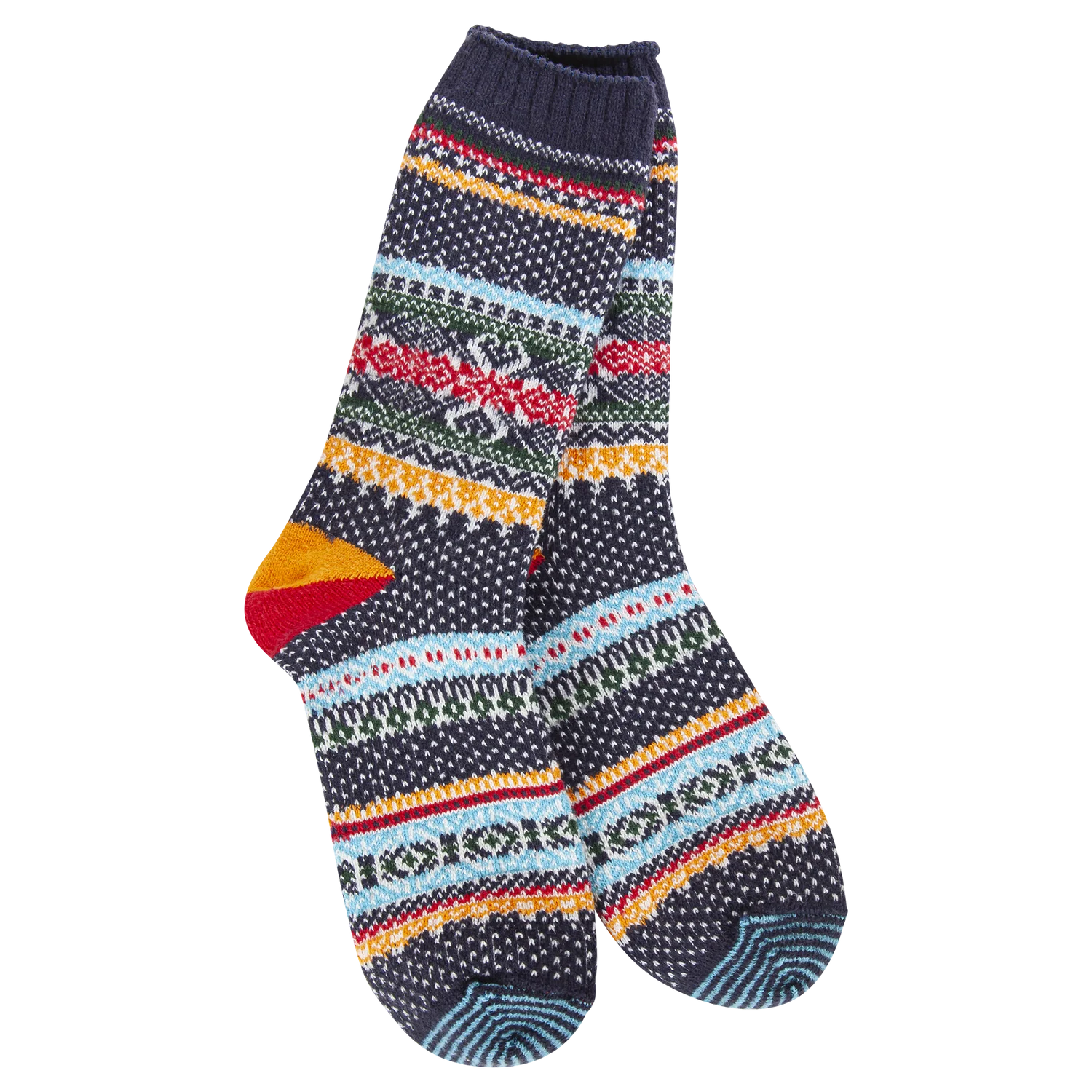 WOMEN'S CREW SOCKS | HOLIDAY: NAVY MULTI STRIPE-Socks & Footwear-WORLD'S SOFTEST-Coriander