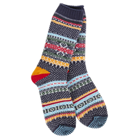 WOMEN'S CREW SOCKS | HOLIDAY: NAVY MULTI STRIPE-Socks & Footwear-WORLD'S SOFTEST-Coriander