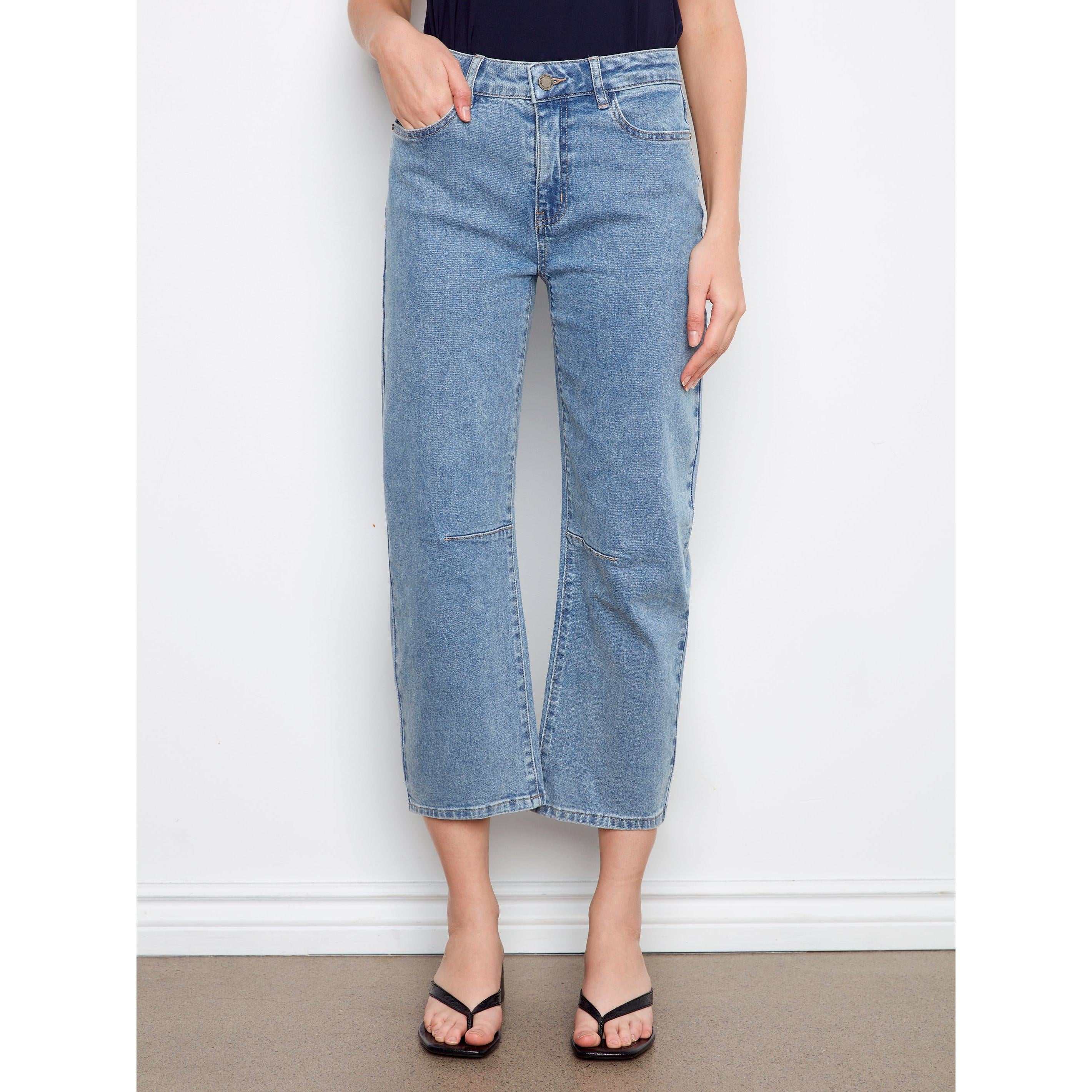 WOMEN'S DENIM | CROPPED BARREL LEG: DENIM BLUE-Denim-CHARLIE B-6-DENIM BLUE-Coriander