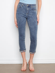 WOMEN'S JEANS | EMBROIDERED CUFF CROPPED SLIM LEG-Denim-CHARLIE B-Coriander