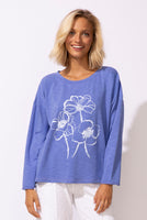 WOMEN'S L/S TEE | SKETCHED BLOOMS PULLOVER-Tops-ESCAPE-SMALL-BAJA BLUE-Coriander