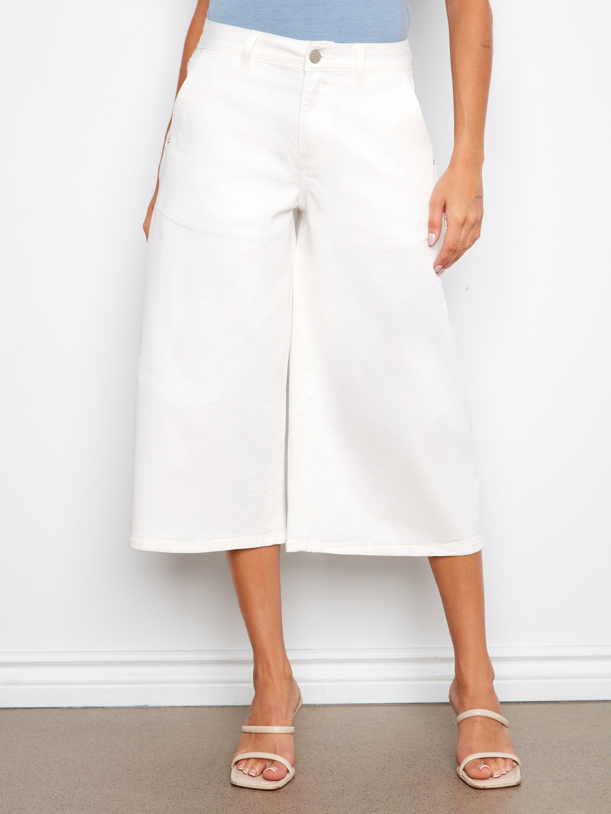 WOMEN'S PANTS | CROPPED TWILL PALAZZO-Bottoms-CHARLIE B-Coriander