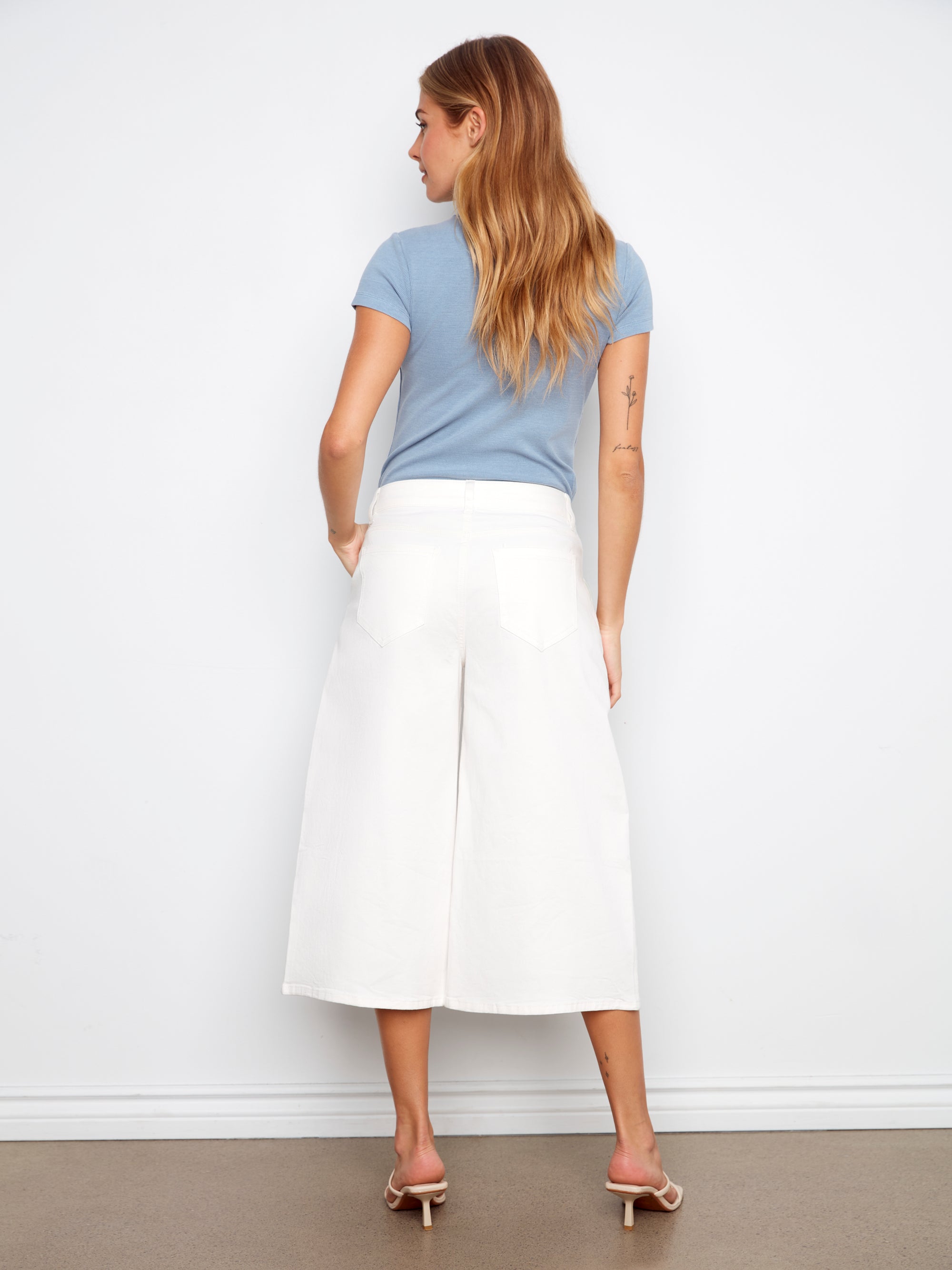 WOMEN'S PANTS | CROPPED TWILL PALAZZO-Bottoms-CHARLIE B-Coriander