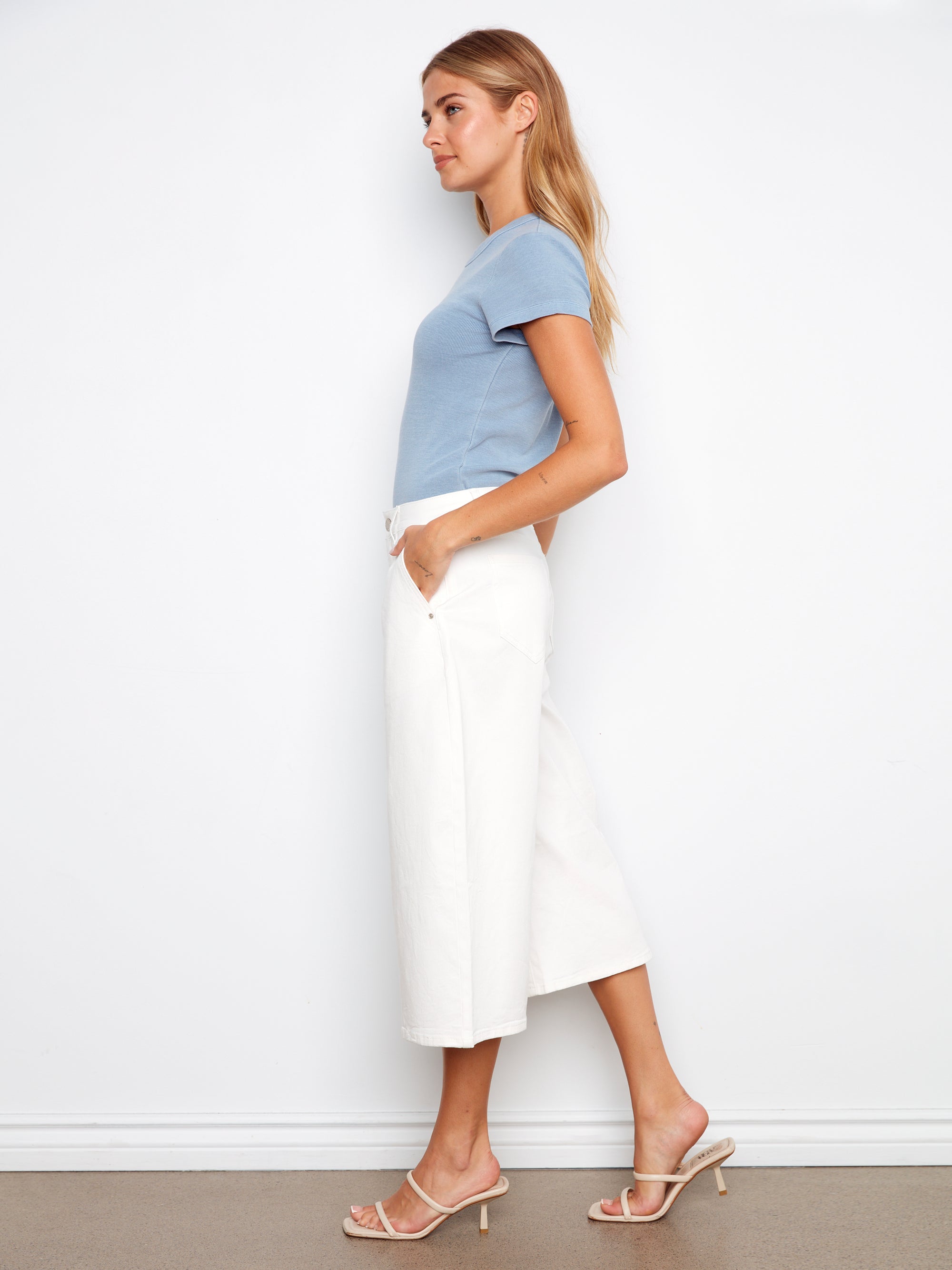 WOMEN'S PANTS | CROPPED TWILL PALAZZO-Bottoms-CHARLIE B-Coriander