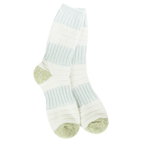 WOMEN'S PATCH CREW SOCKS | GREEN/BLUE-Socks & Footwear-WORLD'S SOFTEST-Coriander