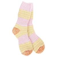 WOMEN'S PATCH CREW SOCKS | PINK/HONEY-Socks & Footwear-WORLD'S SOFTEST-Coriander