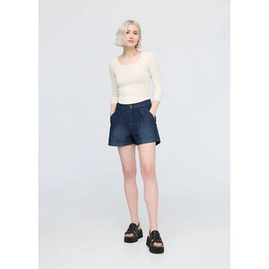 WOMEN'S PERFORMANCE DENIM LITE PLEATED SHORT-Bottom-DUER-Coriander