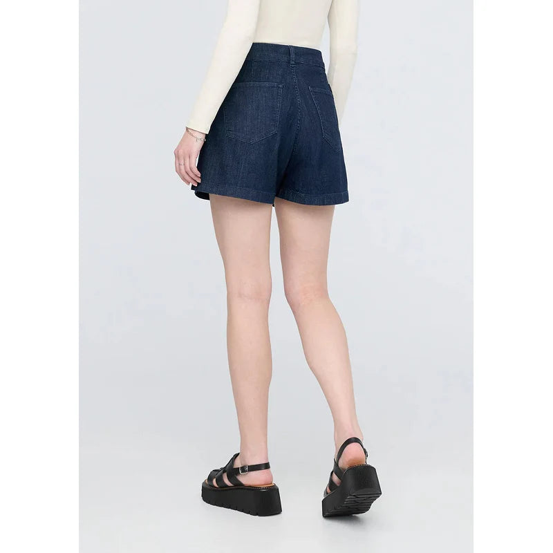 WOMEN'S PERFORMANCE DENIM LITE PLEATED SHORT-Bottom-DUER-Coriander