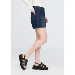 WOMEN'S PERFORMANCE DENIM LITE PLEATED SHORT-Bottom-DUER-Coriander