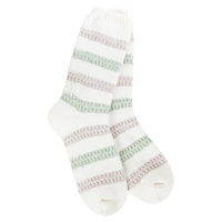 WOMEN'S RAGG LINKS CREW SOCKS | MEADOW STRIPE-Socks & Footwear-WORLD'S SOFTEST-Coriander