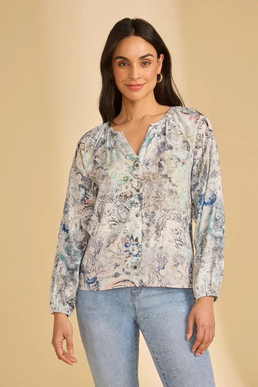 WOMEN'S SHIRT | BRACELET SLEEVE PRINTED-Tops-FRENCH DRESSING JEANS-SMALL-NEUTRAL-Coriander