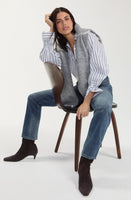 WOMEN'S SHIRT| BUTTON FRONT: NAVY STRIPE-Top-LIVERPOOL-XSMALL-WHITE NAVY-Coriander
