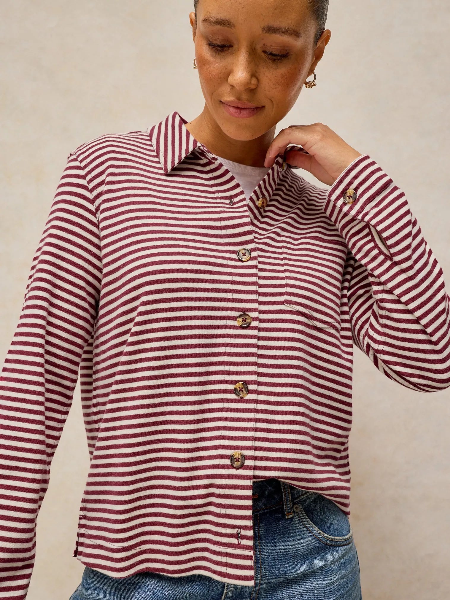 WOMEN'S SHIRT| IMOGEN: PLUM STRIPE