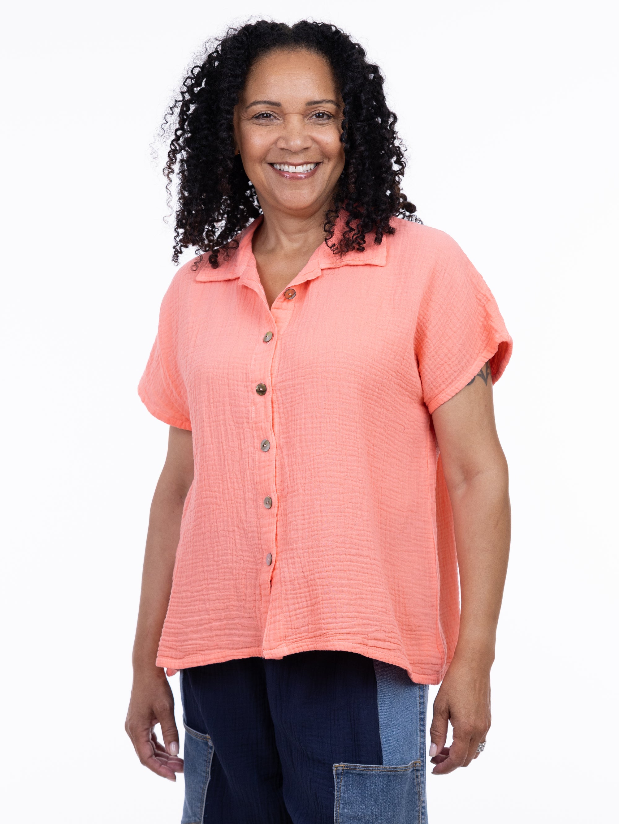 WOMEN'S S/S SHIRT | BOBBIE TOP-Top-SHANNON PASSERO-XSMALL-WATERMELON-Coriander