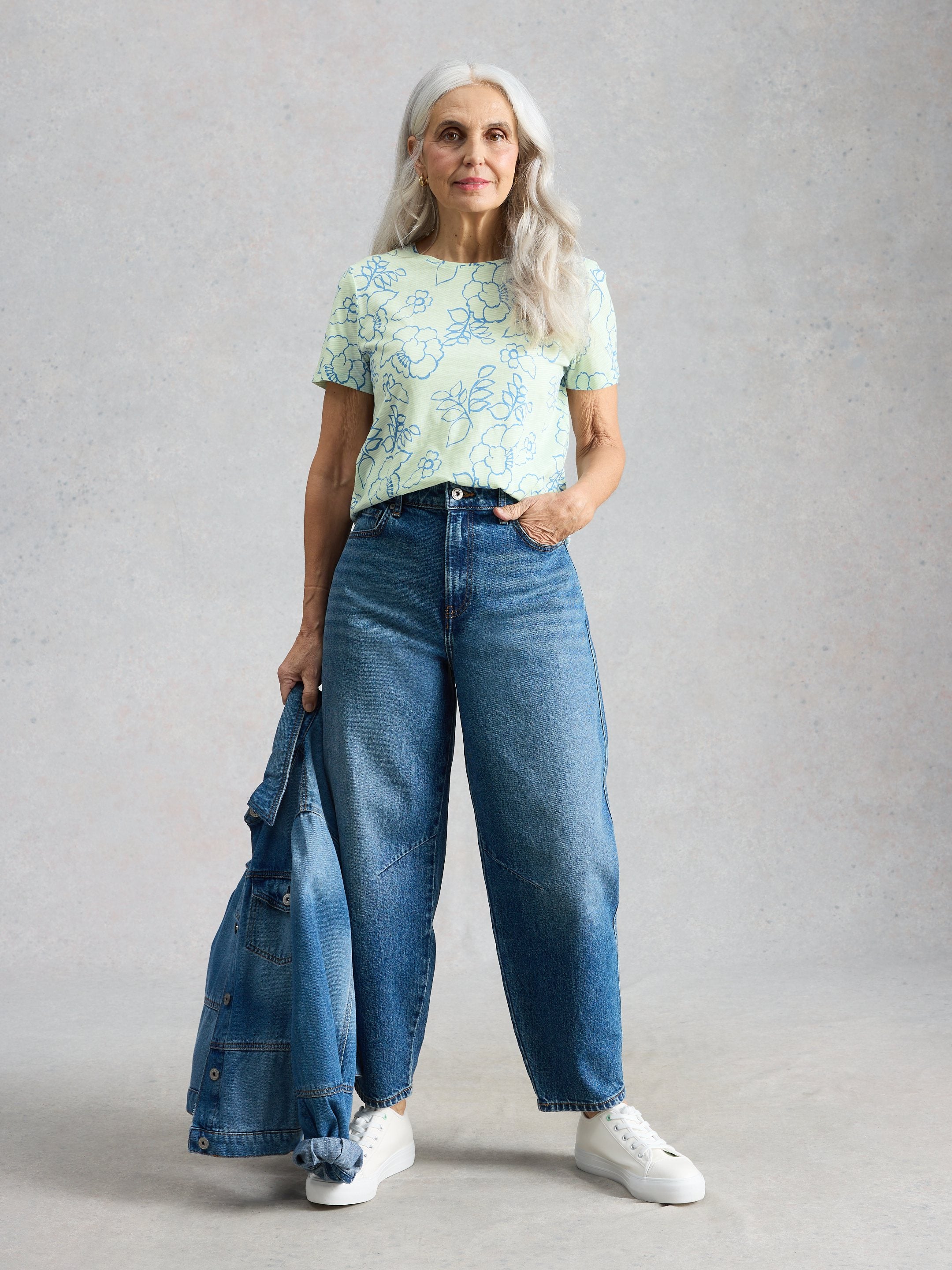 WOMEN'S S/S TEE | ABBIE FLORAL STRIPE-Top-WHITE STUFF-Coriander