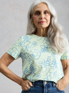 WOMEN'S S/S TEE | ABBIE FLORAL STRIPE-Top-WHITE STUFF-Coriander