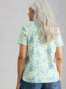 WOMEN'S S/S TEE | ABBIE FLORAL STRIPE-Top-WHITE STUFF-Coriander