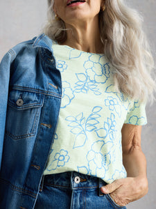 WOMEN'S S/S TEE | ABBIE FLORAL STRIPE-Top-WHITE STUFF-6-GREEN-Coriander