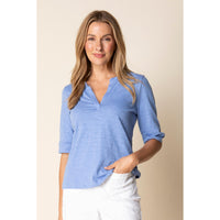 WOMEN'S T-SHIRT | SPLIT NECK-Tops-HABITAT-XSMALL-SKY-Coriander