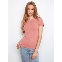 WOMEN'S T-SHIRT | TENCEL RIB CREW-Tops-CHARLIE B-XSMALL-CARNATION-Coriander