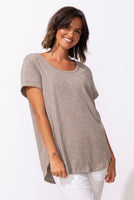 WOMEN'S TEE | CUFF SLEEVE HIGH-LO TEE-Tops-ESCAPE-SMALL-FOG-Coriander