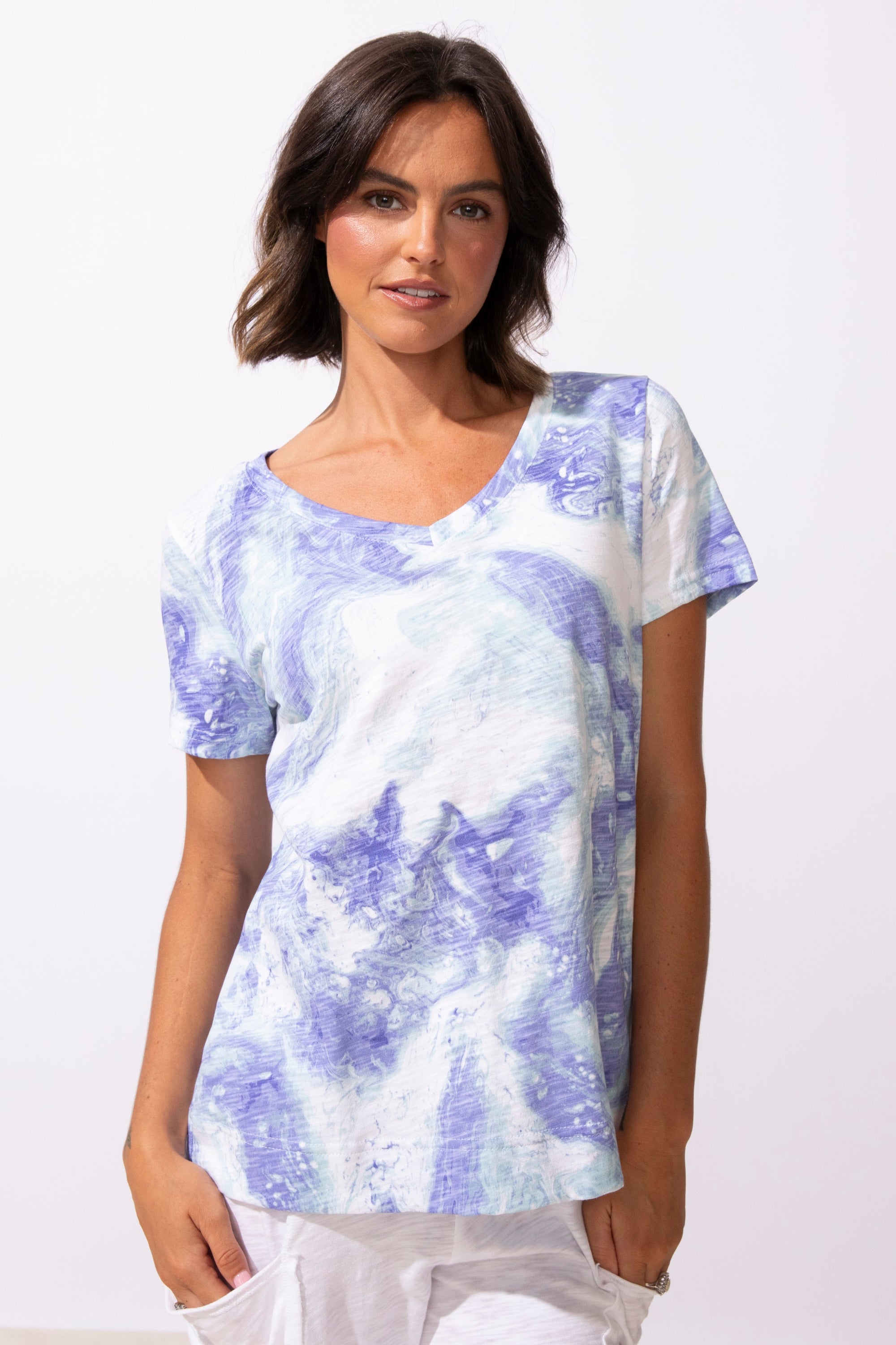 WOMEN'S TEE | V-NECK-Tops-ESCAPE-XSMALL-BAJA BLUE-Coriander