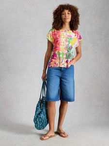 WOMEN'S TEE | WOVEN MIX CREW-Top-WHITE STUFF-Coriander