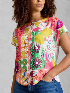 WOMEN'S TEE | WOVEN MIX CREW-Top-WHITE STUFF-6-YELLOW-Coriander