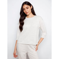 WOMEN'S TOP | SOFT SCUBA WITH BLANKET STITCH-Tops-CHARLIE B-SMALL-LIGHT GREY-Coriander