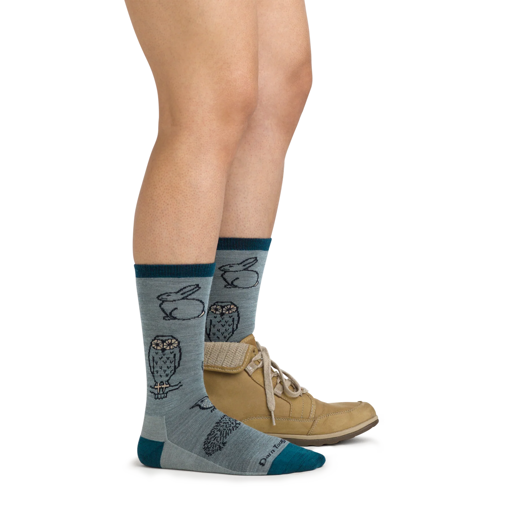 WOODLAND CREATURES CREW LIGHTWEIGHT SOCKS-Socks-DARN TOUGH-Coriander