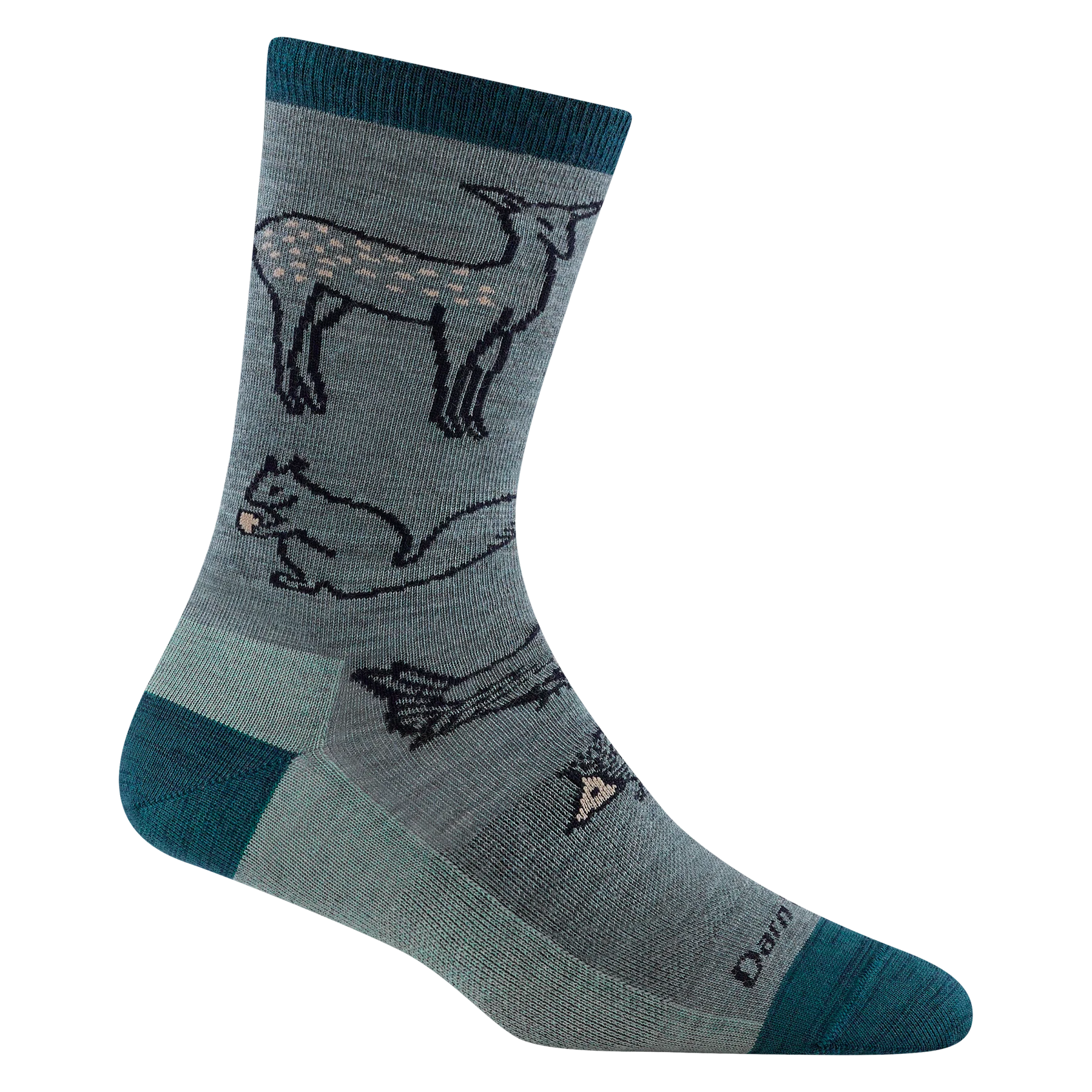 WOODLAND CREATURES CREW LIGHTWEIGHT SOCKS-Socks-DARN TOUGH-MEDIUM-SEAF-Coriander