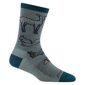 WOODLAND CREATURES CREW LIGHTWEIGHT SOCKS-Socks-DARN TOUGH-MEDIUM-SEAF-Coriander